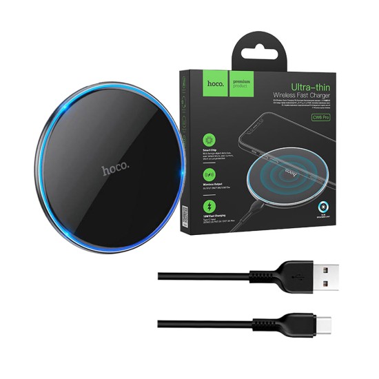 Hoco Ultra-thin Wireless Fast Charger CW6 Pro Easy 15W Black